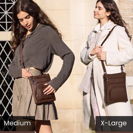 TOVOSO Crossbody Bag for Women, Genuine Leather Multi-Pocket Purse with Adjustable Strap, RFID Protection, Built-In Wallet, Large, Brown