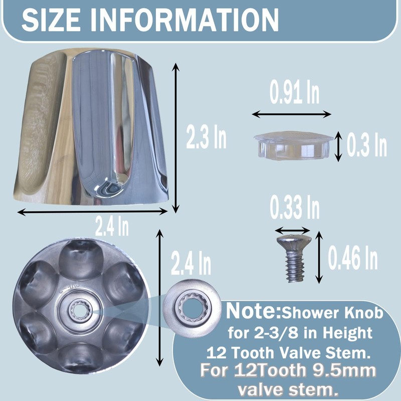 3 Piece Shower Knob Replacement Set,12 Tooth Broach Stem,Replacement Compatible