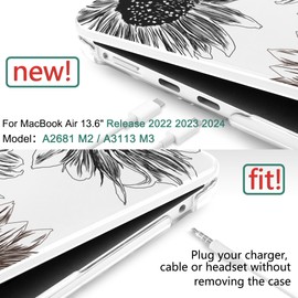 DONGKE for M3 MacBook Air 13.6 Inch Case 2025 2024-2022 A3113 A2681 M2 Touch ID, Plastic Hard Shell & Keyboard Cover & Screen Protector & Type C Adapter for MacBook Air M2 13 inch, Dried Sunflower