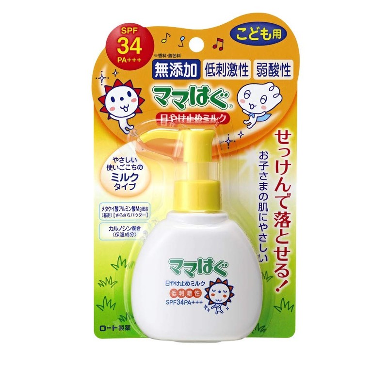ロート製薬 ママはぐ 無添加 低刺激性日やけ止めミルク SPF34 PA+++ 100g