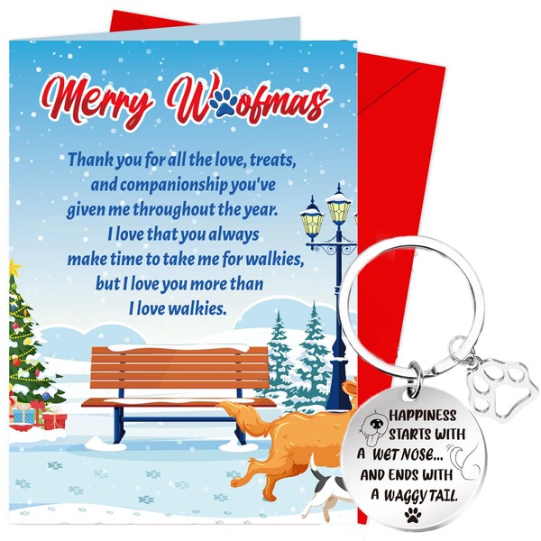 DPKOW Dog Christmas Card Keyring Gifts, Funny Christmas Card from