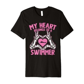 My Heart Belongs to A Swimmer Skeleton Hands Premium T-Shirt