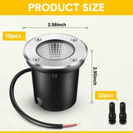 Yahenda 16 Pcs 3W LED Well Lights Low Voltage Outdoor In Ground Landscape Lights Waterproof Outdoor 12V-24V Landscape Lighting Warm White for Pathway Garden Driveway Patio Decors, 32 Connectors