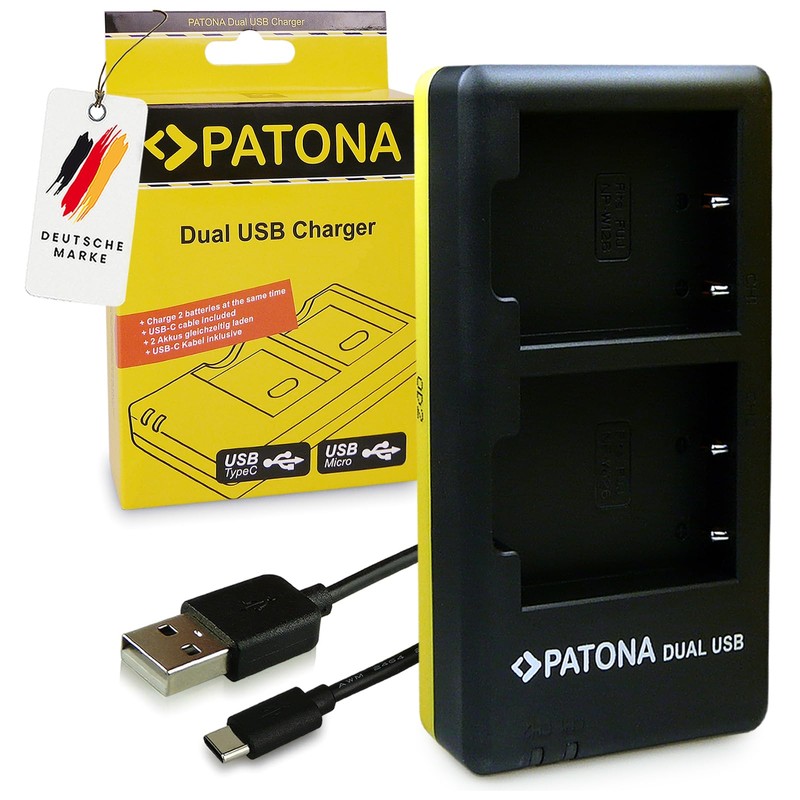 PATONA Set Caricabatterie Dual USB-C + 2X NP-W126S Protect, 1210mAh