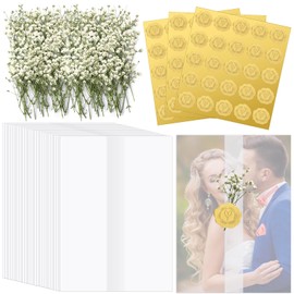 Fabbay Fabbay 50 Pcs Wedding Invitations Wraps Set Include Pre Folded Vellum Jackets for 5x7 Invitations Natural Dried Pressed Flowers Gold Self Adhesive Envelope Seal Stickers for Craft DIY