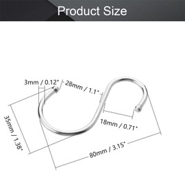 MroMax 4Pcs Heavy Duty S Hooks 80x35mm Nickel Plating Pan Flat Holder Rack Hooks Hanging Hangers S Shaped Hooks for Kitchenware Pots Utensils Clothes Bags Hat Towels Plants Silver Tone