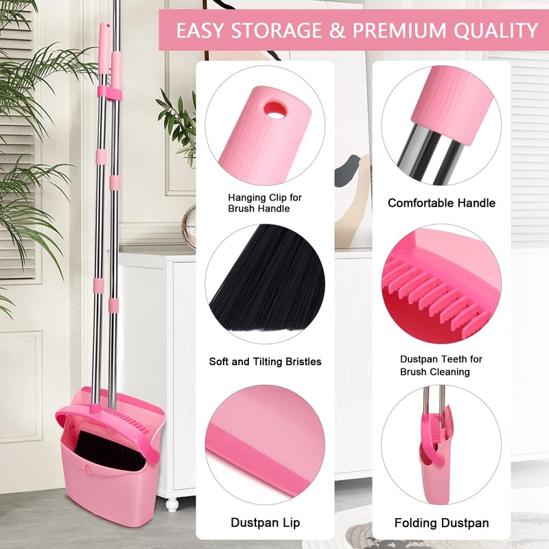 XXFLOWER Broom and Dustpan Set, Dustpans with Broom Combo for
