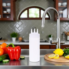 Dwang White Squeeze Bottle,3 Hole Squeeze Bottle Condiment Dispenser Sauce Vinegar Oil Ketchup Cruet Bin Condiment Squeeze Bottles