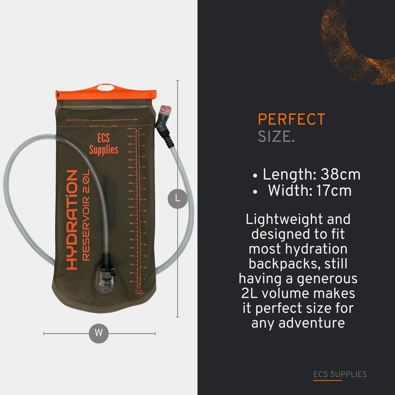 ECS Supplies Hydration Reservoir Bladder 2L, Leak Proof BPA Free