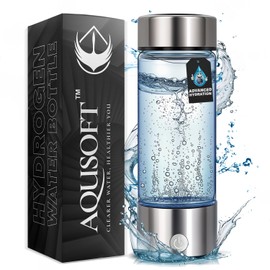 AQUSOFT Portable Alkaline Hydrogen Water Bottle with SPE PEM Technology | Type-C USB Rechargeable 1600 PPB Hydrogen Rich Water in 3 Minutes | Borosilicate Glass Water Cup | Dual Usage Modes | 420ml