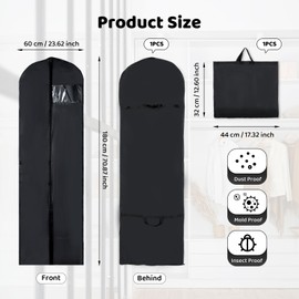 180 x 60cm Long Dress Bag Cover, Travel Dustproof Garment Bag, Foldable Garment Bag with Zip/Handles, Travel Garment Cover with Shoe Bag, Dust-proof Clothes Covers Protector Bag for Travel Home