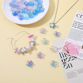 Andibro 50Pcs Cherry Blossom Acrylic Flower Beads, Flowers Bead Charms 5-Petal Gradient Flower Bead for Jewelry Making DIY Bracelet Necklace Earrings Keychain Making(Blue)