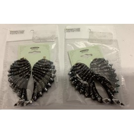 Icon Collection QTY 2) ICON COLLECTION Black Angel Wings Seed Bead w/ Rhinestone Earrings