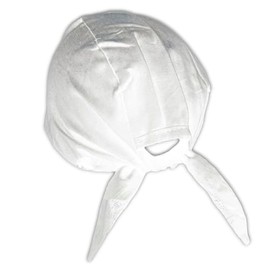 Cotton Durag Biker Skull Cap Bandana with Tie Back Strings Patka Style (White)