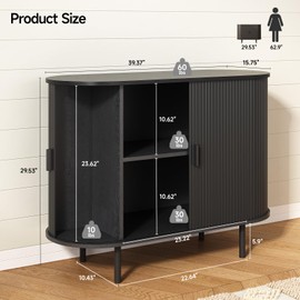 ONBRILL Sideboard Buffet Cabinet with Storage, 40" Storage Cabinet with Sliding Door & Adjustable Shelf, Modern Accent Coffee Bar Console Table for Kitchen, Entryway, Black