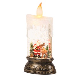 Eldnacele Christmas Music Snow Globe Lantern with 6H Timer, Battery Operated & USB Powered Lighted Santa Claus Reindeer Singing Snow Globe Candle Lamp Spinning Water Glitters Holiday Decor