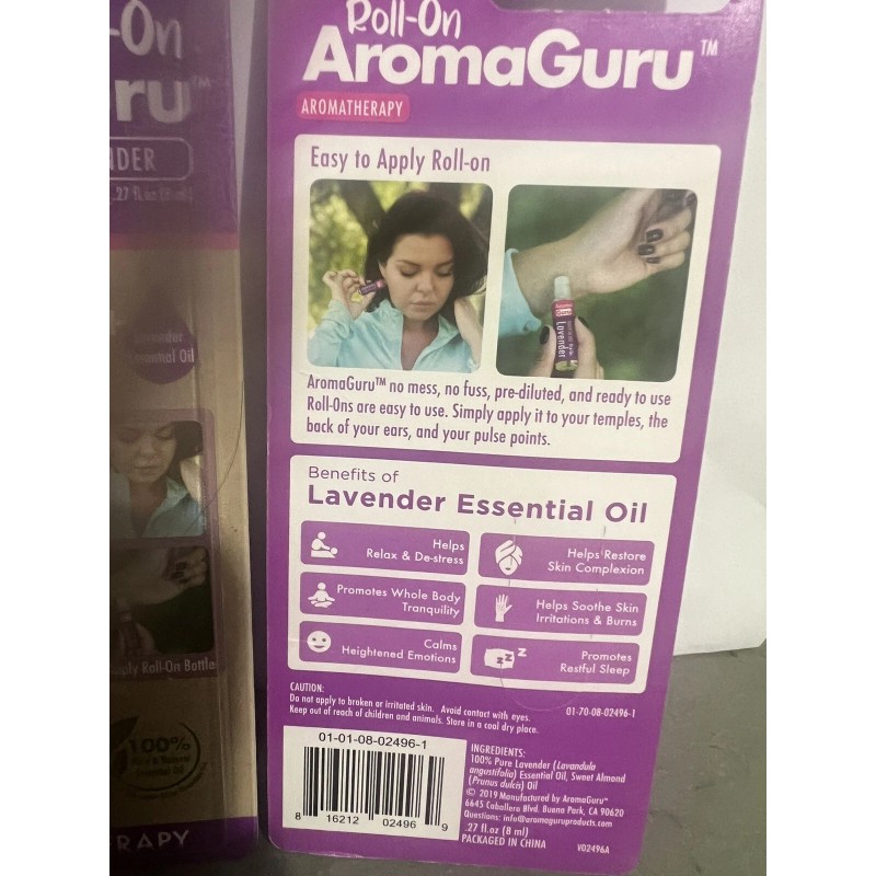 AromaGuru Roll-on Lavender Essential Oils Aromatherapy 100% Natural-Ready To use