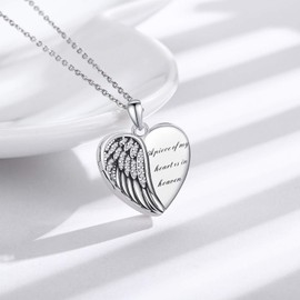 CHENGHONG Angel Wings Locket Necklace 925 Sterling Silver Guardian Heart Shaped Locket Memorial Necklace That Hold Pictures Memory Jewelry Gifts for Women