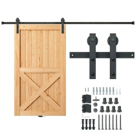 8FT Heavy Duty Sliding Barn Door Hardware Kit 330LBS Load Capacity Single Door Fit 3.7-4.3FT Wide 1.3"-3" Thick WallsNumber of Doors: Single Door, Slide Rail Shape: J-Type