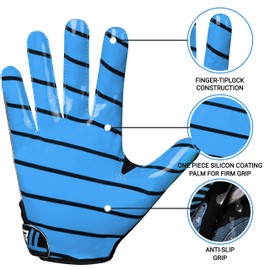 Beast AT Least Youth Football Gloves, Breathable Performance Football Gloves for Kids & Adults, Sticky Youth Wide Receiver Gloves, Ideal Gloves for Ultimate Grip & Comfort (Sky Blue, Youth L/Adult S)