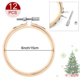 Small Embroidery Hoop Bulk Tiny Wooden Round Hoops Bamboo Sewing Hoop Circle Cross Stitch Embroidery Hoop for Craft Art Handy Sewing Home Ornaments Christmas Decoration (6 Inch, 12 Pcs)