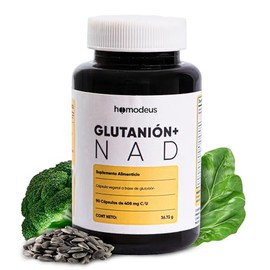 Glutatión 500mg NAD+ 200mg Cápsulas Veganas NAC y CoQ10 90 Pzas Homodeus