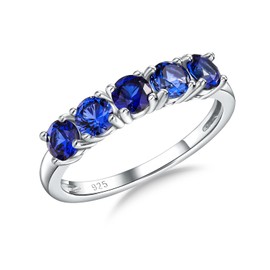 DAYBYDAY 925 Sterling Silver Sapphire Wedding Bands for Women September Birthstone Ring Size 8 Blue Gemstone Eternity Annviersary Band Rings Xmas Jewelry