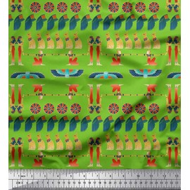 Soimoi Green Viscose Chiffon Fabric Cat,Wings & Women Egyptian Printed Fabric 1 metre 42 Inch Wide