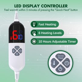 VELLUBAM Full Size Electric Blanket 72" x 84", Fluffy Ultra Soft Flannel Full Heated Blanket with 6 Heating Levels & 10 Hours Adjustable Timer, Fast Heating and Electric Blanket for Office (Green)