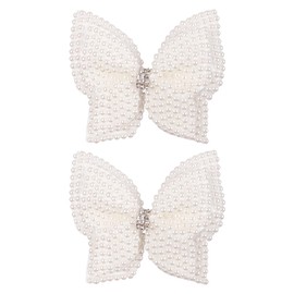 2 Pcs White Pearl Hair Bows for Girls Rhinestone Hair Bow Clips Rhinestone Hair Barrettes Clips Cute Hair Bow with Alligator Hair Clips Flower Girl Hair Accessories C