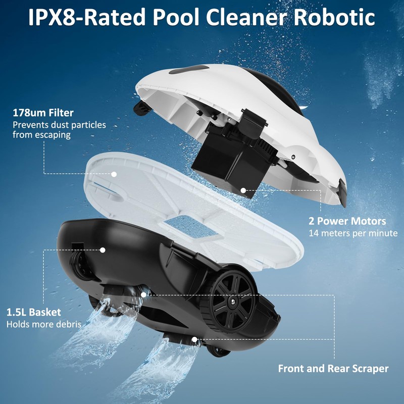 TCEUMIK Cordless Robotic Pool Cleaner 130 Mins Runtime Lightweight Automatic