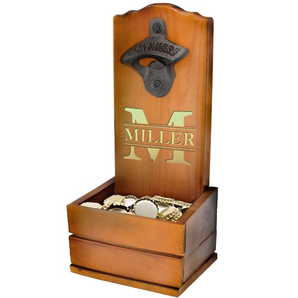 Customized and Engraved Wooden Wall Mounted Bottle Opener with Built