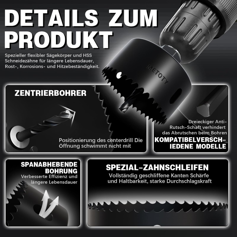 METOTY 18-Piece (19-102 mm) Bi-Metal Hole Saw Set, Carbide Steel