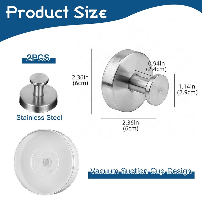 ZOCONE 4 Pcs Suction Hooks No-Drill Suction Cup Hooks, Stainless