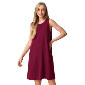 SIORO 100% Merino Wool Women's Sleeveless Dress Casual Solid Tank Dress for Women Knee-Length Summer Dresses with Pockets Wine Red