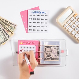 GEDunique $1000 Savings Challenges Book with Envelopes, Budget Planner 2025 with Cash Envelopes, Mini Money Saving Binder for Office, Home, School Pink