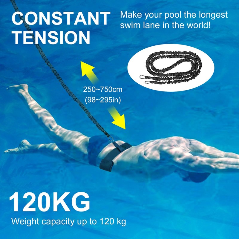 Swimming Training Belt, 2.5-7.5M Adjustable Swimming Resistance Bands, Static Swimming