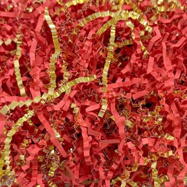 Crinkle Cut Paper Shred Filler for Gift Wrapping, Shredded Paper for Basket Filling,Mixed Colors Gift Box Filler for Easter, Birthday, Christmas, Thanksgiving, Wedding, Mother's Day(Red&Gold)