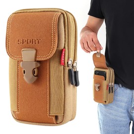 Funda para Cinturón de Celular, Bloquee el Bolso Portátil del Teléfono de los Hombres de la Cremallera, Funda Táctica Multiusos Teléfono para Trabajo, Senderismo, Camping, Barbacoa, Rescate (Caqui)