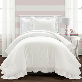 Lush Decor Reyna Ruffle Comforter Set - 2 Piece Twin Size Ruffle Comforter Set - Elegance for Dorm Room - Twin XL, Pure White