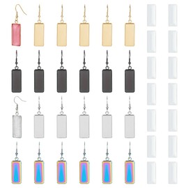 UNICRAFTALE 24 Sets Earring Hooks with Pendant Trays DIY Blank 4 ColorsRectangle Dangle Earring Making Kit Stainless Steel Earring Settings Rectangle Glass Cabochons for Earring Jewelry Making