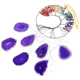 Amogeeli 7 Chakra Crystal Copper Tree of Life Geode Agate Stone Hanging Ornament Decor for Meditation, Wedding