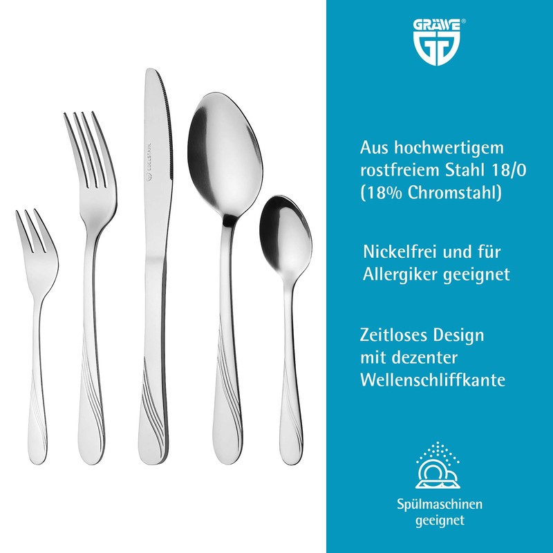 GRÄWE Stralsund Series Cutlery Set for 12 People, 60 Pieces,