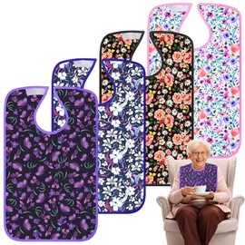 Adult Bibs - 4 Pcs Washable Clothing Protector with Crumb Catcher, Reusable Waterproof Large Feeding Dining bibs for Women/Mom/Men
