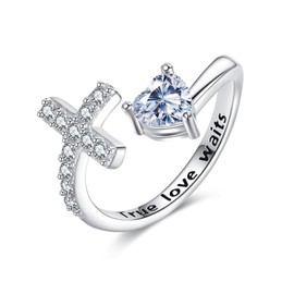 ZPMMPZ Cross Moissanite Ring Sterling Silver Lab Created Diamond True Love Waits Finger Ring Crucifix Jewelry Gifts for Women