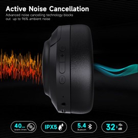 IFECCO Kabelloser Bluetooth Over-Ear-Kopfhörer mit Active Noise Cancelling, 100h Spielzeit im ANC-Modus, mit Mikrofon, faltbares HiFi-Stereo Bluetooth kopfhörer/kopfhörer kabellos Bluetooth Over Ear