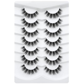 3D Clear Band False EyeLashes Natural Look Cat Eye Wispy Fake lashes Short Supernatural Cross Soft Reusable Lashes 7 Pairs-Happy Heartbeat(No.202)