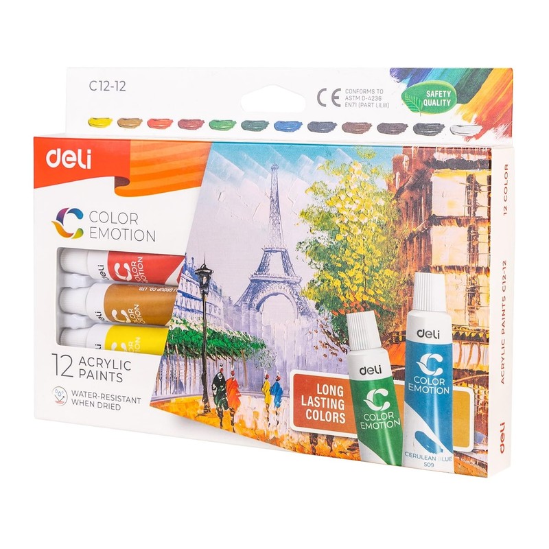 deli EC12-12 Color Emotion Acrylic Paints 12-Pieces