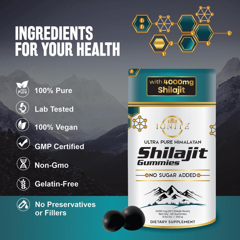 MBDH Wellness Pure Himalayan Shilajit Gummies 4000mg, Sugar-Free with KSM-66