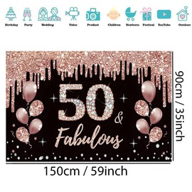 50th Birthday Decorations for Women, Party Decoration Black and Rose Gold, Fabric Sign Hanging Poster, 50th Birthday Backdrop Banner Party Welcome Sign